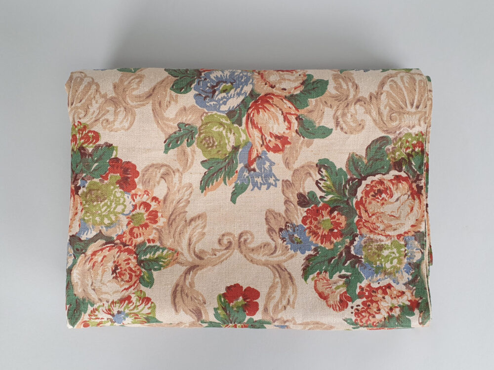 Unused antique linen floral Fabric (9.4 metres)