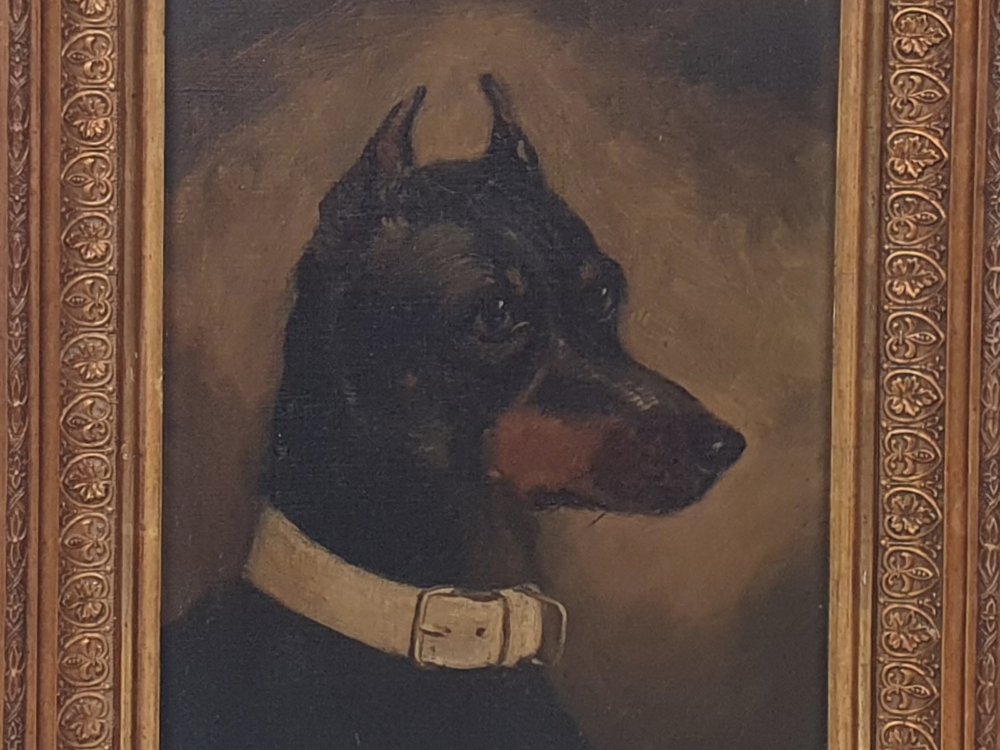 Victorian antique oil painting of a dog