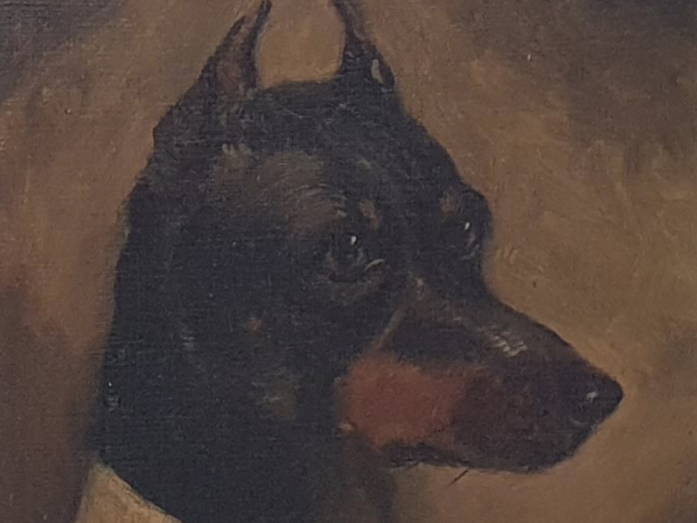 Victorian antique oil painting of a dog