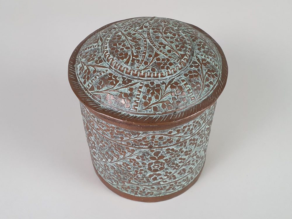 Victorian embossed copper Jar and Lid