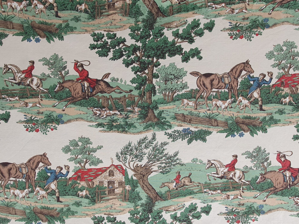 Vintage Equestrian Hunting Tally Ho linen Fabric (5 metres)