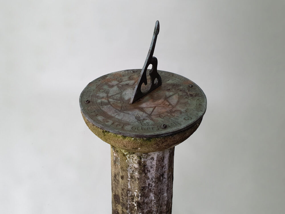 Well weathered antique garden ornament pedestal Sundial