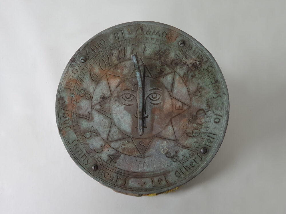 Well weathered antique garden ornament pedestal Sundial