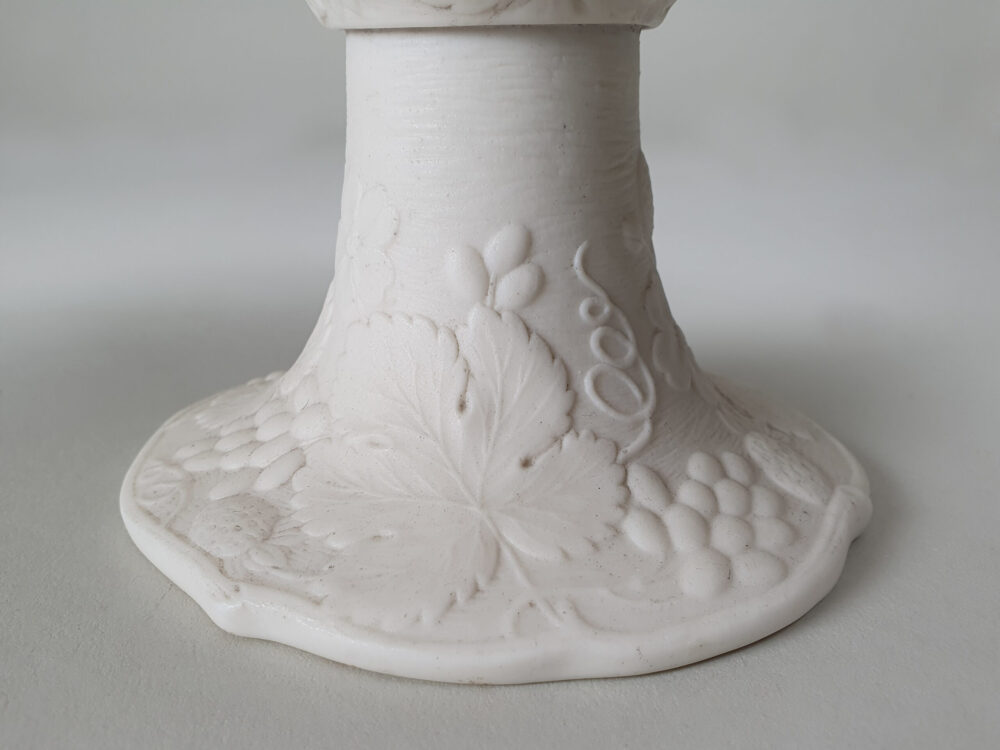 White Parian ware TJ & J Mayer raised Compote with a grapevine design
