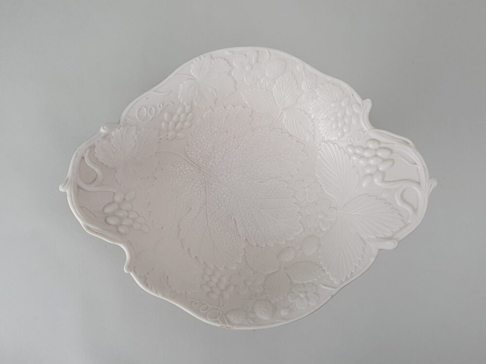 White Parian ware TJ & J Mayer raised Compote with a grapevine design