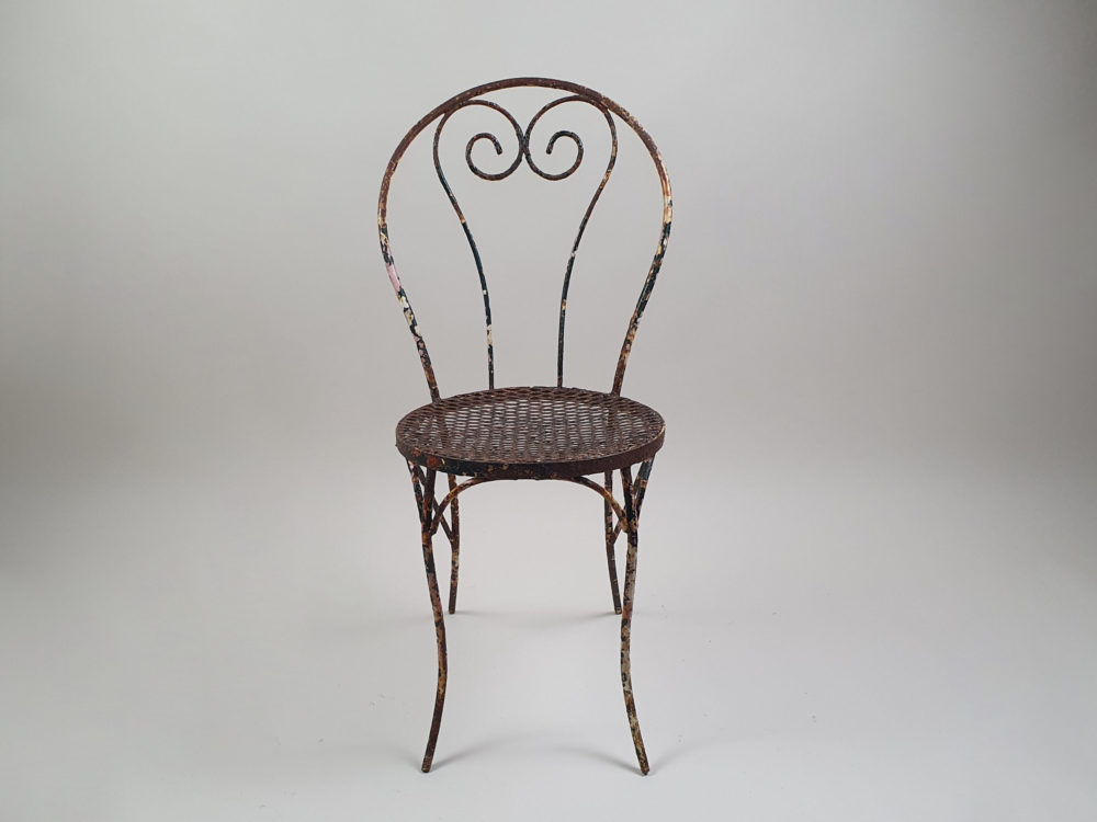 Antique wrought iron garden Table and Chairs in original blue paint