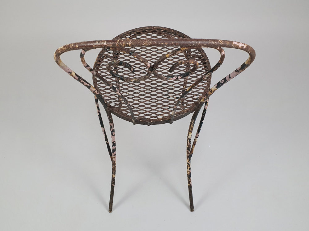 Antique wrought iron garden Table and Chairs in original blue paint