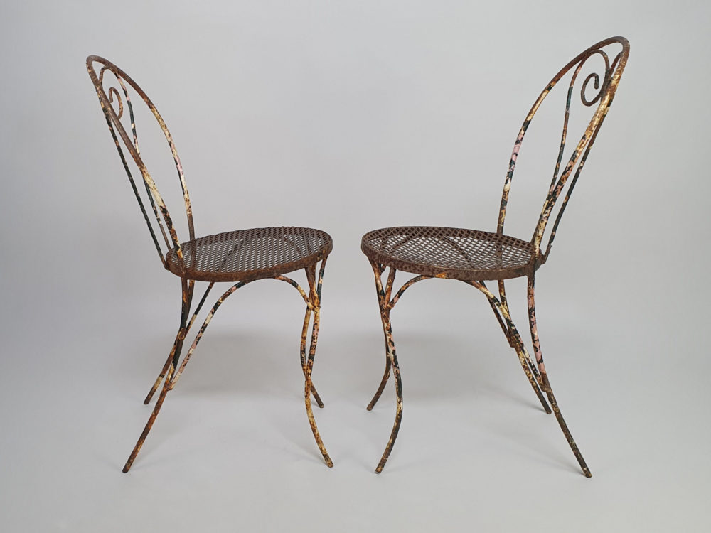 Antique wrought iron garden Table and Chairs in original blue paint