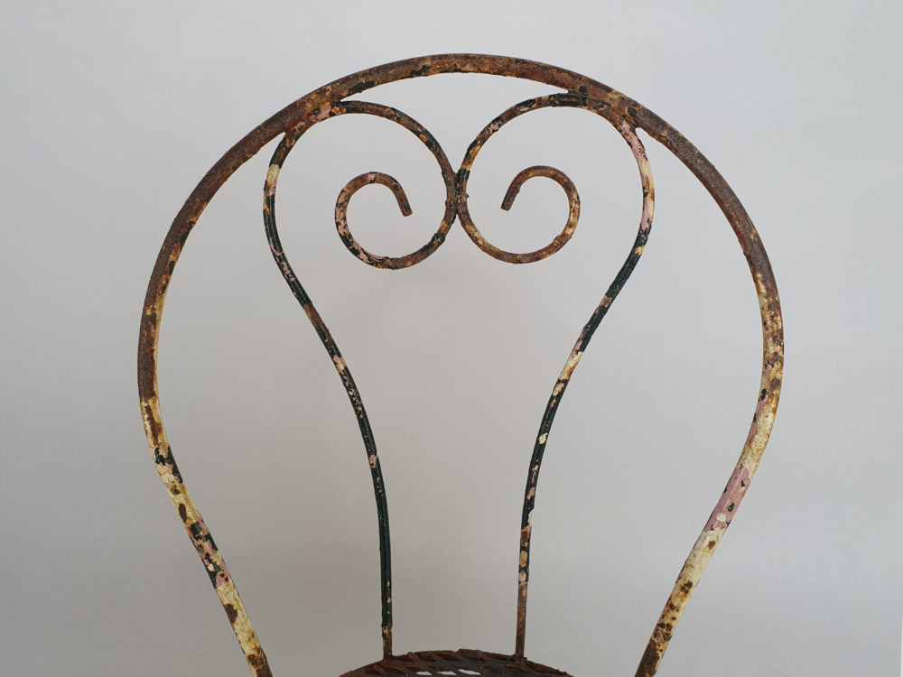 Antique wrought iron garden Table and Chairs in original blue paint