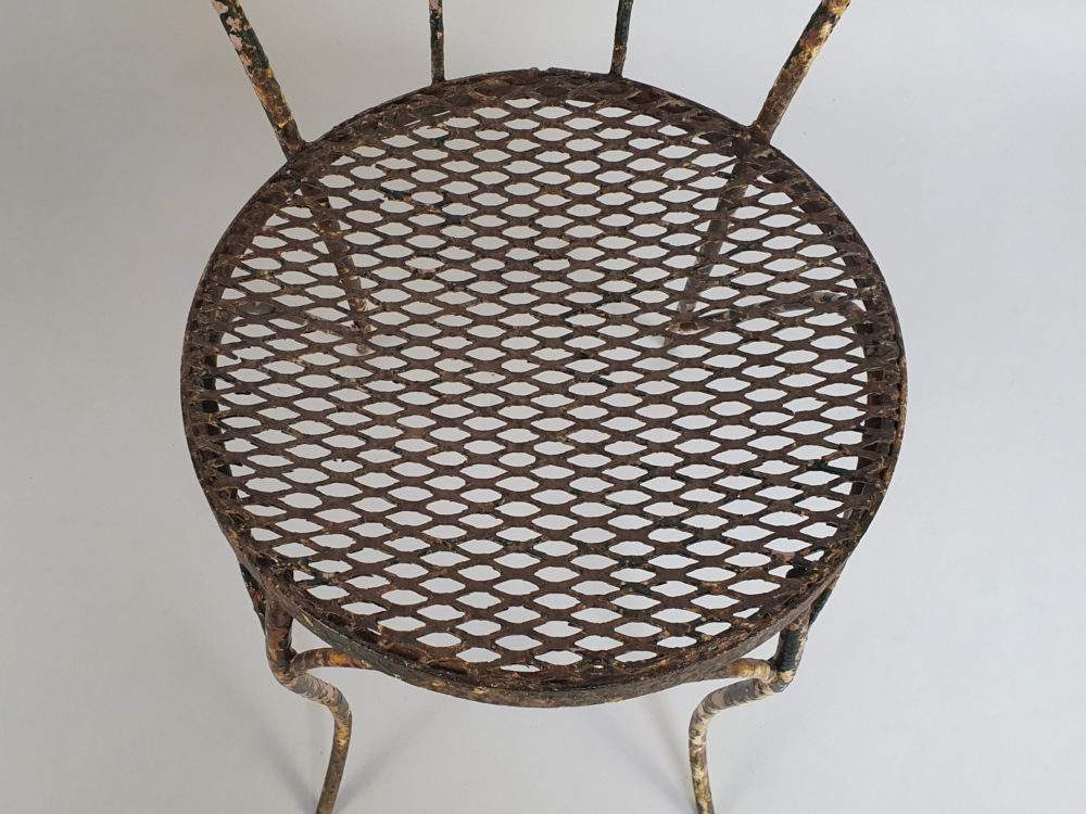 Antique wrought iron garden Table and Chairs in original blue paint