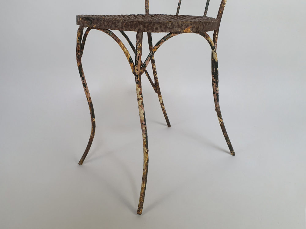 Antique wrought iron garden Table and Chairs in original blue paint